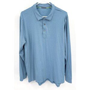 Tasc Performance Long Sleeve Polo XL Blue Striped Bamboo Stretch Shirt Stretch